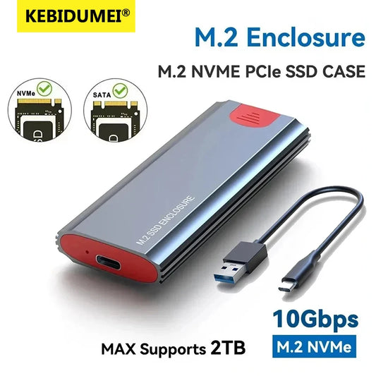 M2 NVMe SSD Enclosure 10Gbps PCIe SSD Case Portable Box USB C 3.2 Gen2 Tool Free External Adapter with Heat Sink Pad for M.2 SSD